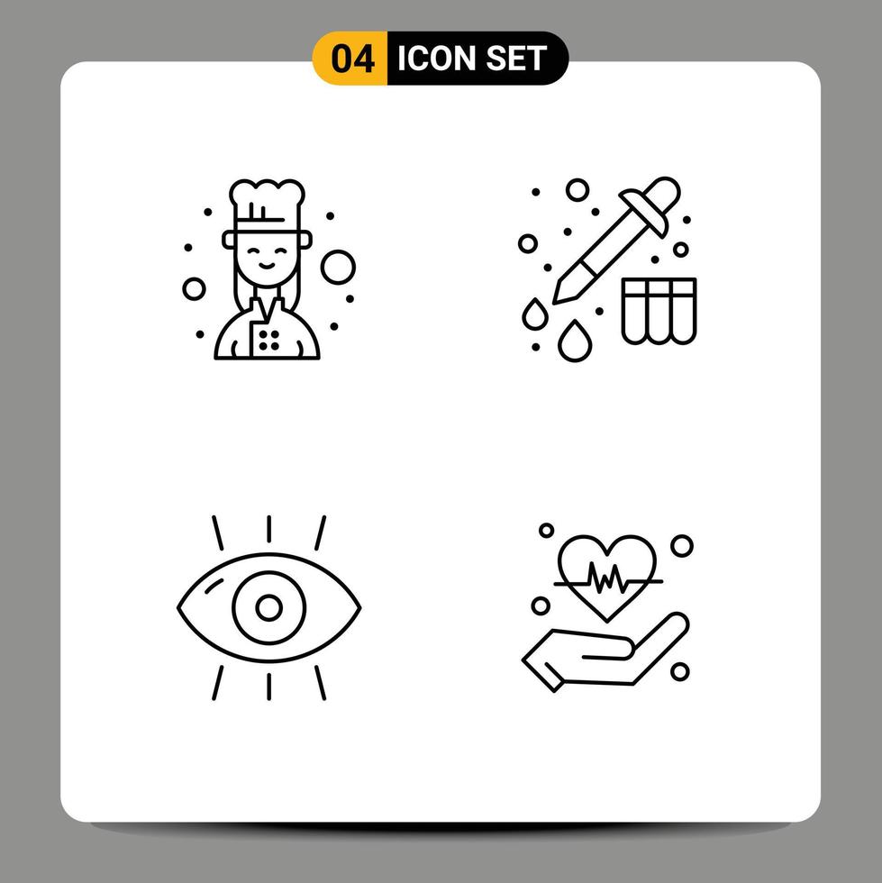 Pictogram Set of 4 Simple Filledline Flat Colors of chef fitness female cook drop health Editable Vector Design Elements