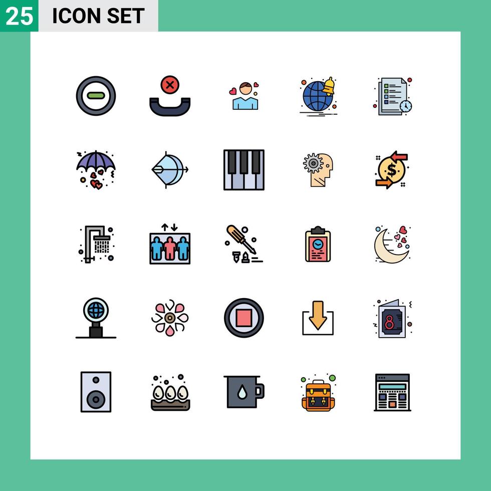 User Interface Pack of 25 Basic Filled line Flat Colors of list study time avatar reading time notification Editable Vector Design Elements