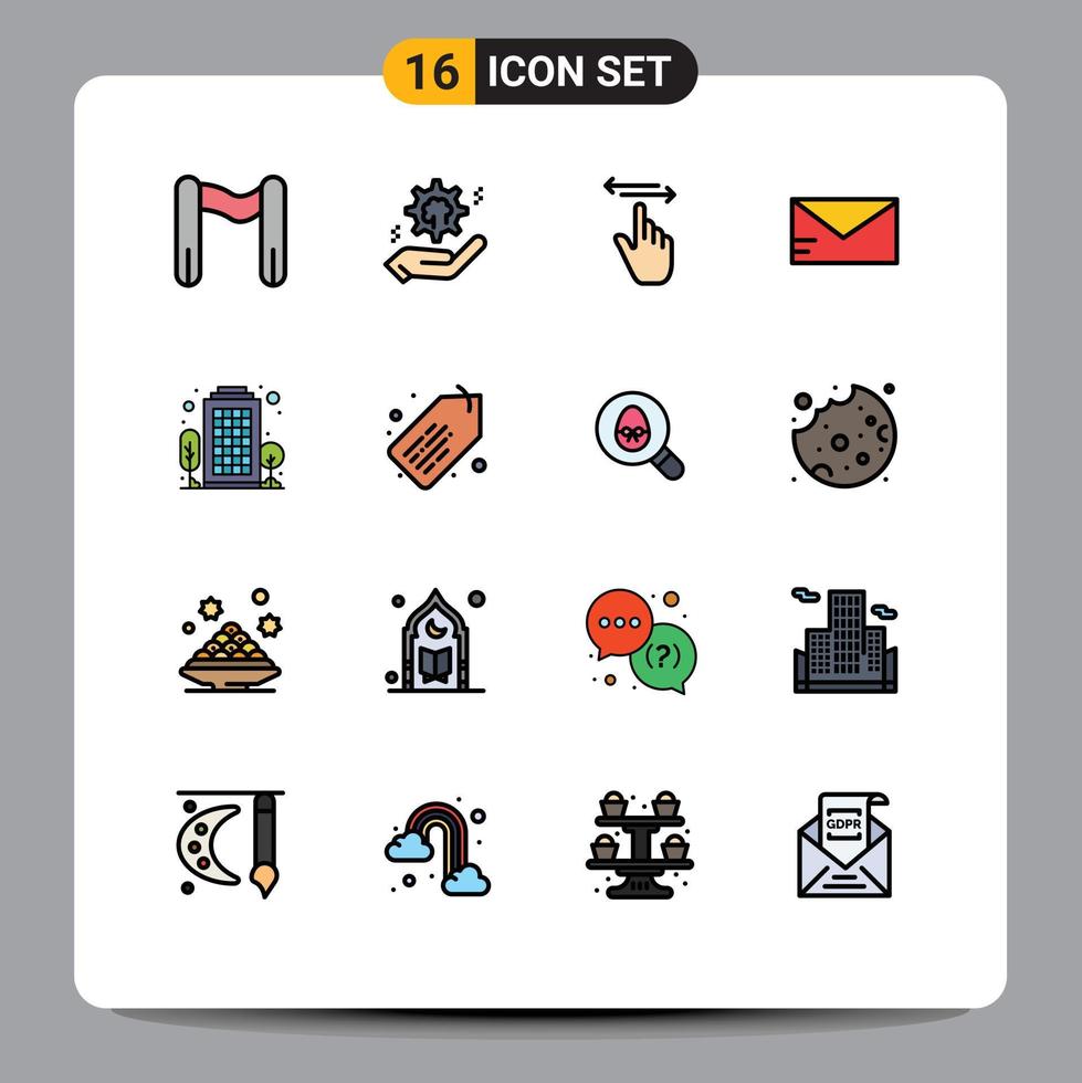 Mobile Interface Flat Color Filled Line Set of 16 Pictograms of city school finger email right Editable Creative Vector Design Elements