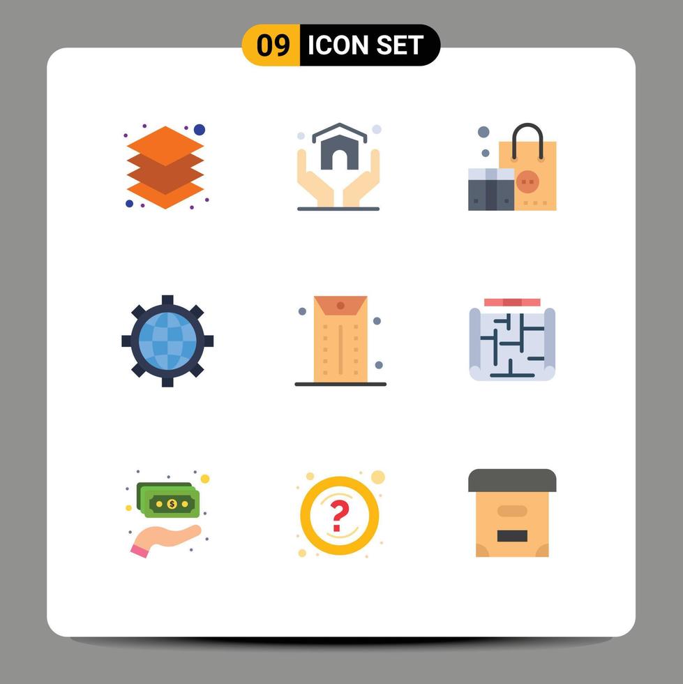 Universal Icon Symbols Group of 9 Modern Flat Colors of envelope world advertising preference browser Editable Vector Design Elements