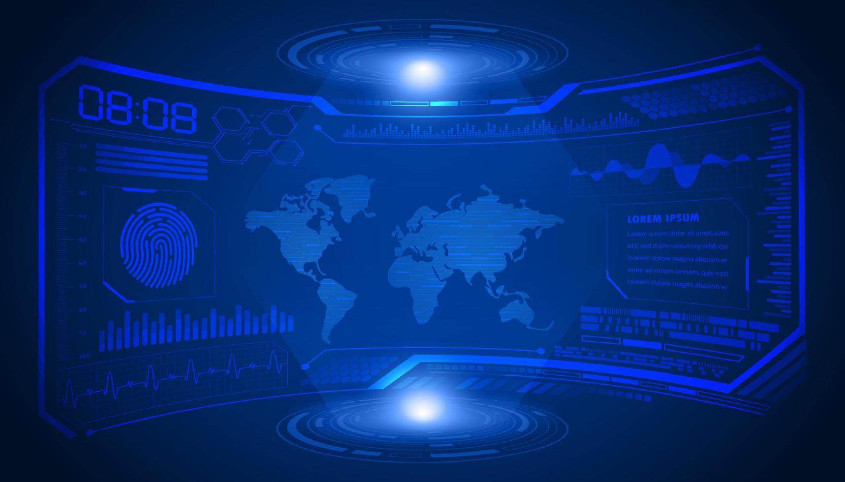 Modern HUD Technology Screen Background with Blue World Map vector