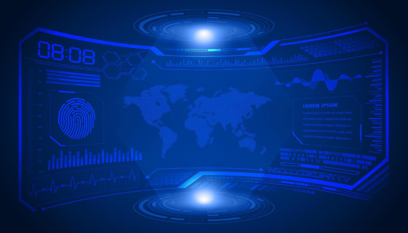 Modern HUD Technology Screen Background with Blue World Map vector