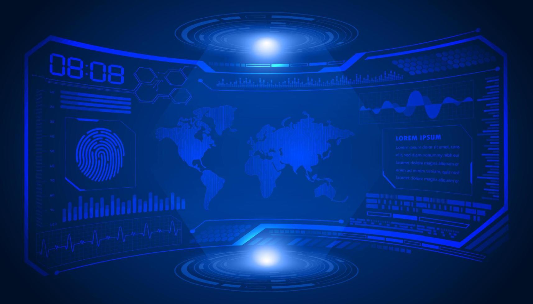 Modern HUD Technology Screen Background with Blue World Map vector