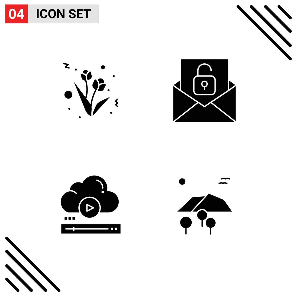 4 Thematic Vector Solid Glyphs and Editable Symbols of flower player communication unlock online Editable Vector Design Elements