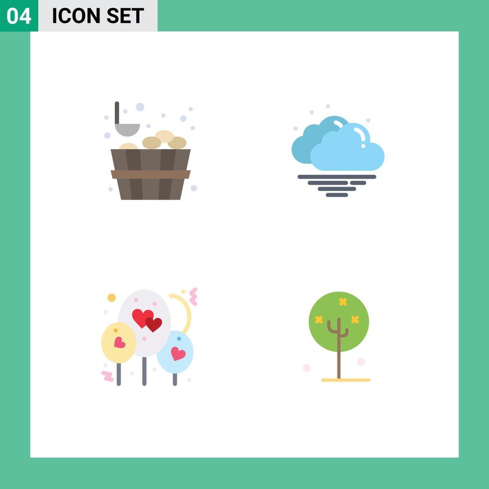 Mobile Interface Flat Icon Set of 4 Pictograms of bucket blooming cloud balloon lotus Editable Vector Design Elements