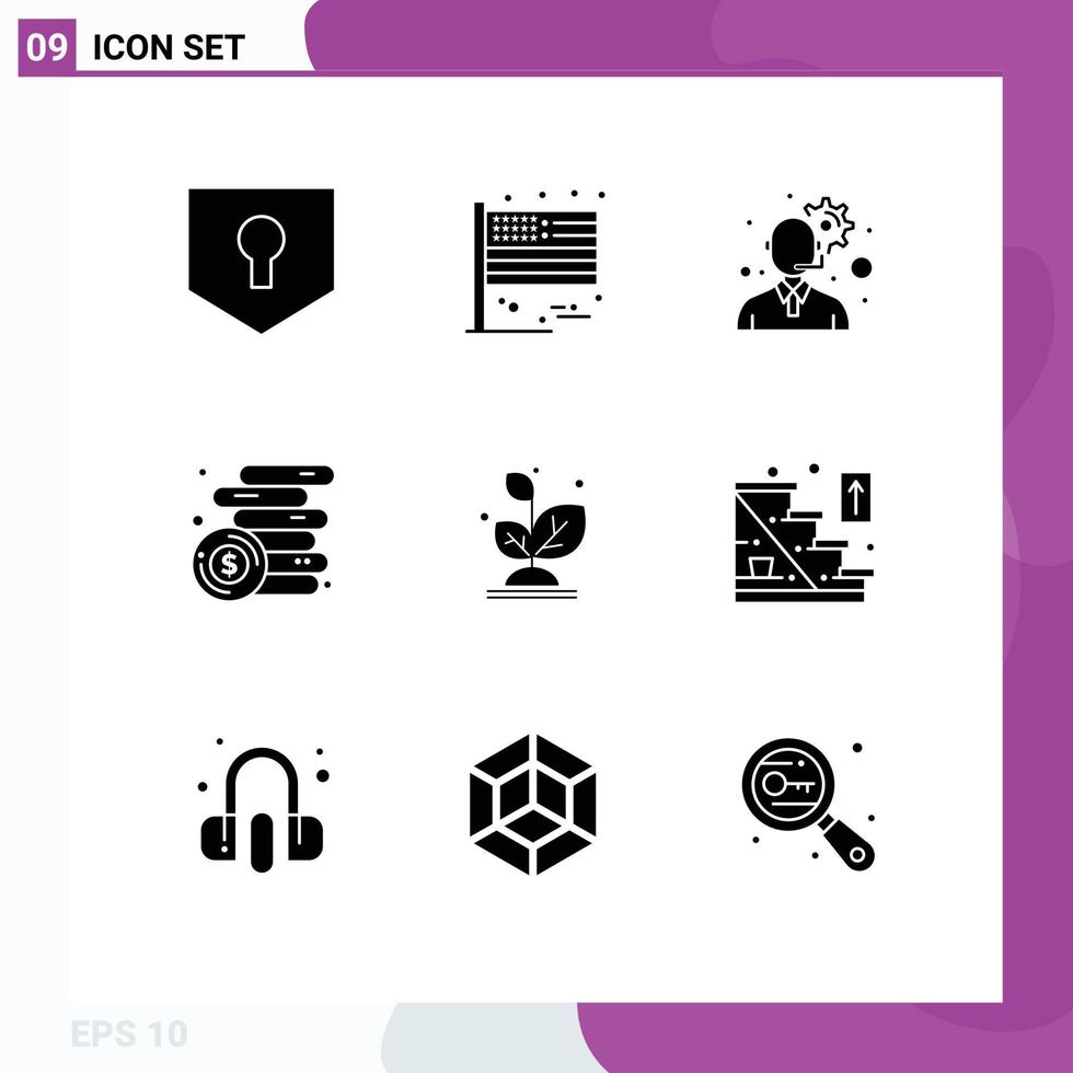 Set of 9 Modern UI Icons Symbols Signs for growth plant customer service coins income Editable Vector Design Elements