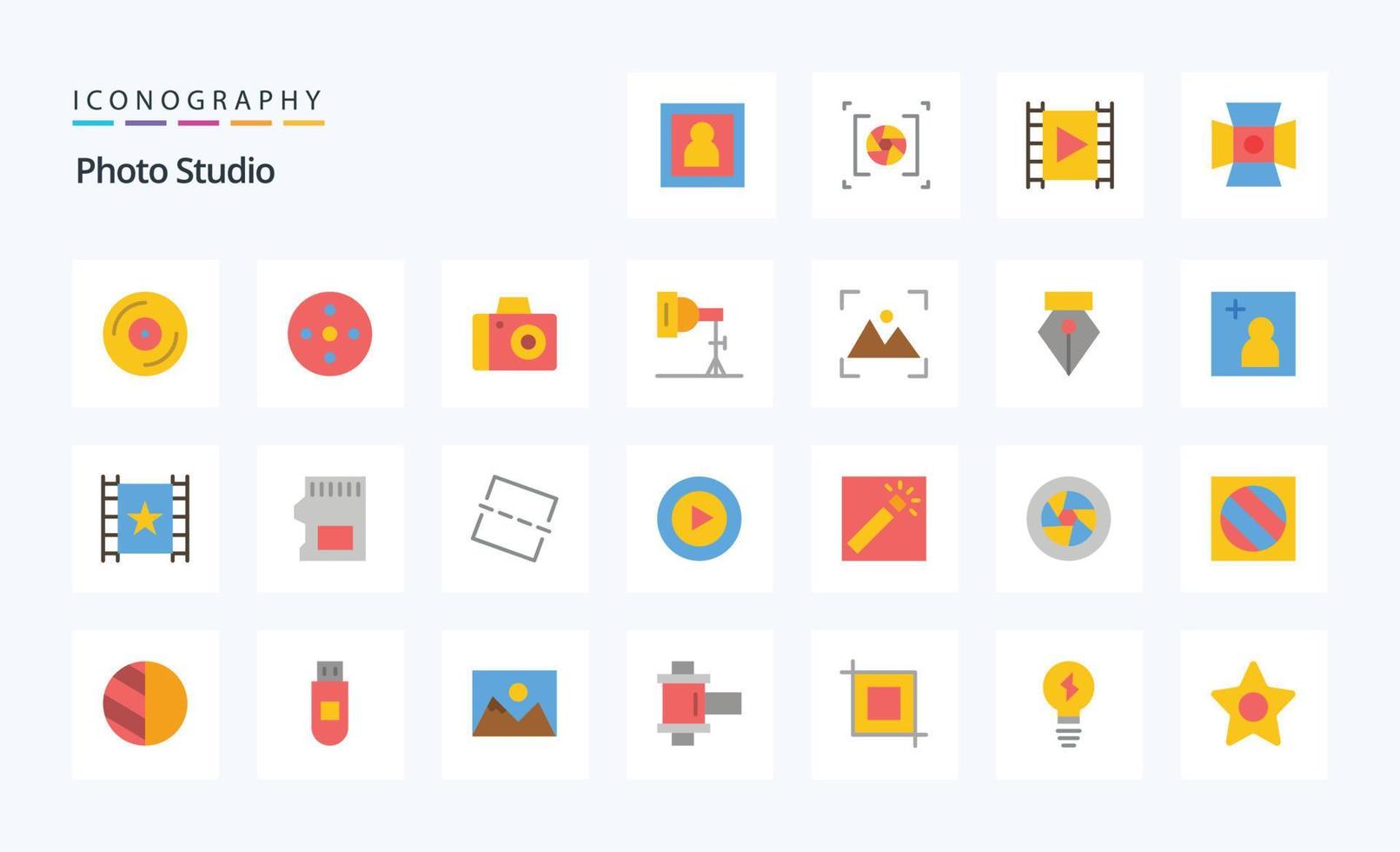 paquete de iconos de color plano de 25 estudios fotográficos vector