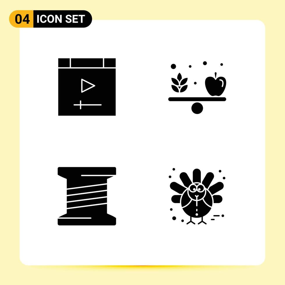 Pack of 4 creative Solid Glyphs of app coil website health corn Editable Vector Design Elements