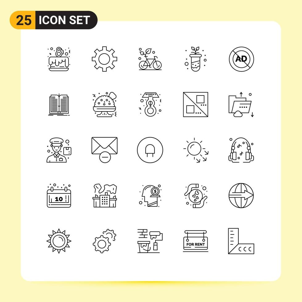 Modern Set of 25 Lines Pictograph of ad block plant eco study agriculture Editable Vector Design Elements