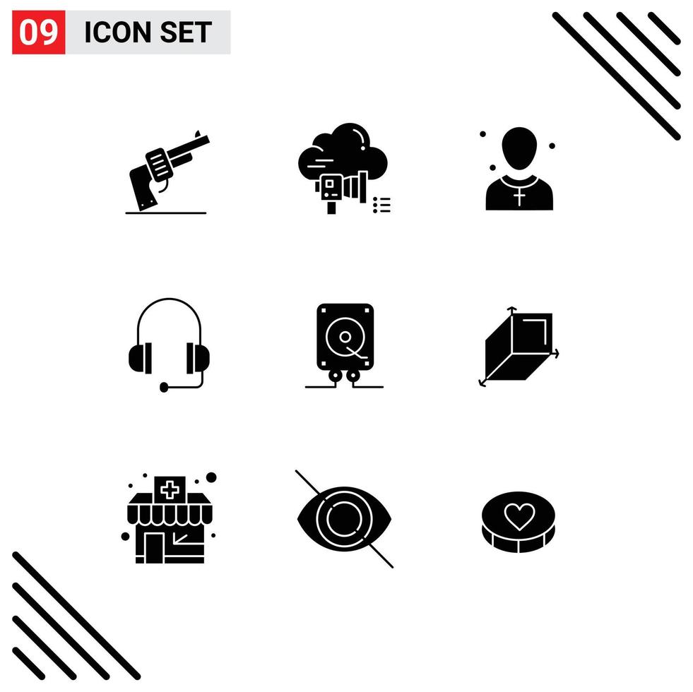 paquete de iconos vectoriales de stock de 9 signos y símbolos de línea para auriculares de música anuncio auriculares hombre elementos de diseño vectorial editables vector