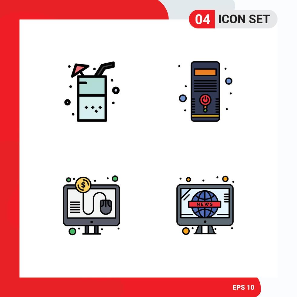 Universal Icon Symbols Group of 4 Modern Filledline Flat Colors of beverage pay juice pc online payment Editable Vector Design Elements