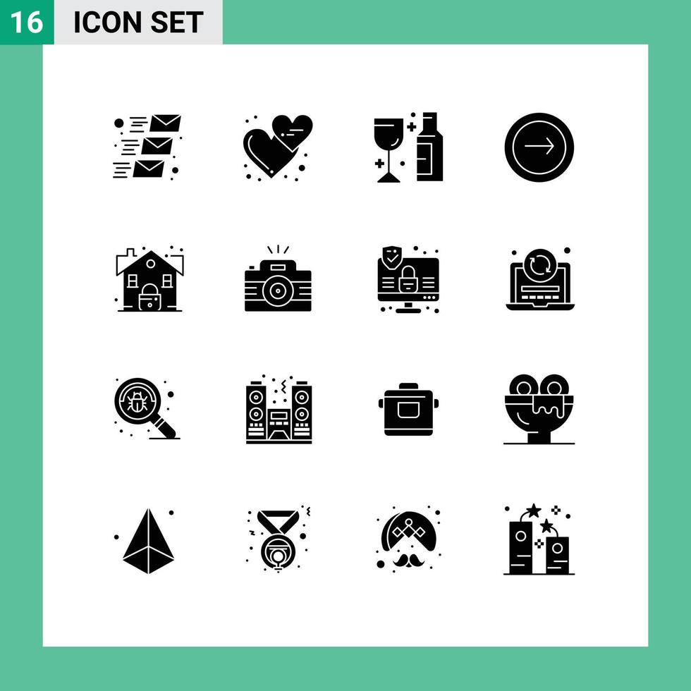 Modern Set of 16 Solid Glyphs and symbols such as navigation interface love hearts basic wine Editable Vector Design Elements