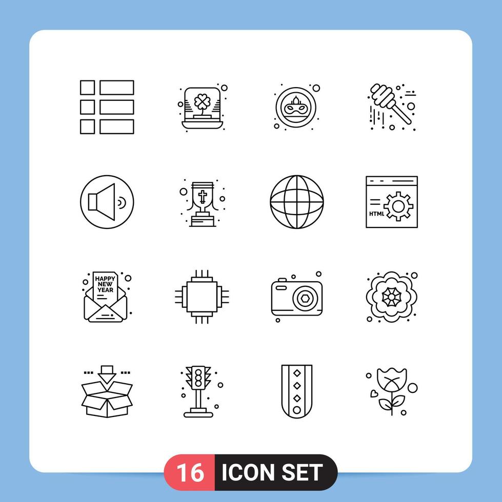 paquete de iconos vectoriales de stock de 16 signos y símbolos de línea para elementos de diseño vectorial editables de máscara de tarro de trébol de dulces de sonido vector