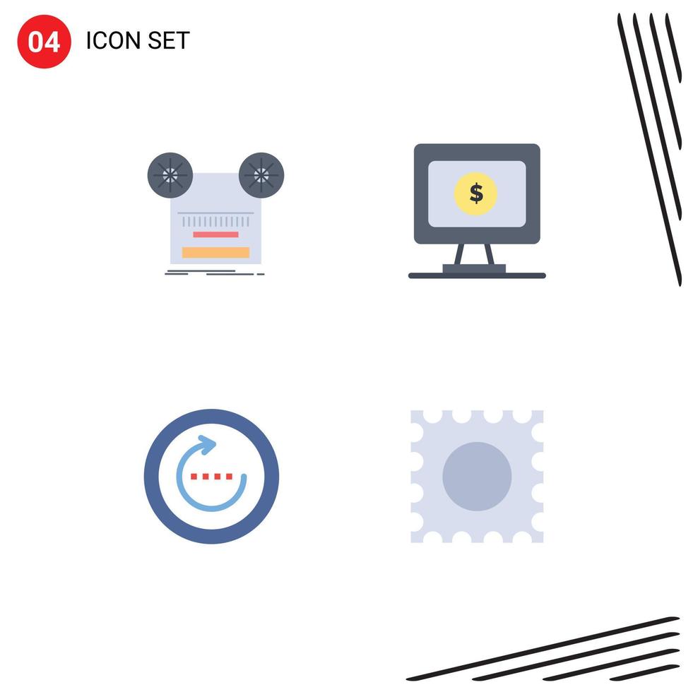 Pictogram Set of 4 Simple Flat Icons of record refresh tape dollar sync Editable Vector Design Elements