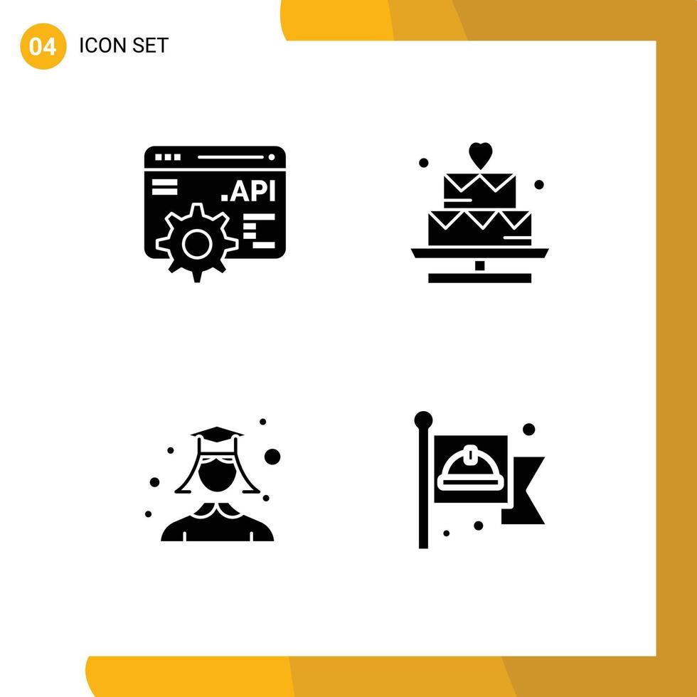 Modern Set of 4 Solid Glyphs and symbols such as api student cake valentine communist Editable Vector Design Elements
