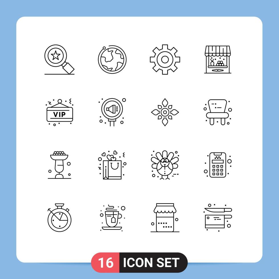 Group of 16 Modern Outlines Set for pr party agriculture night vip Editable Vector Design Elements