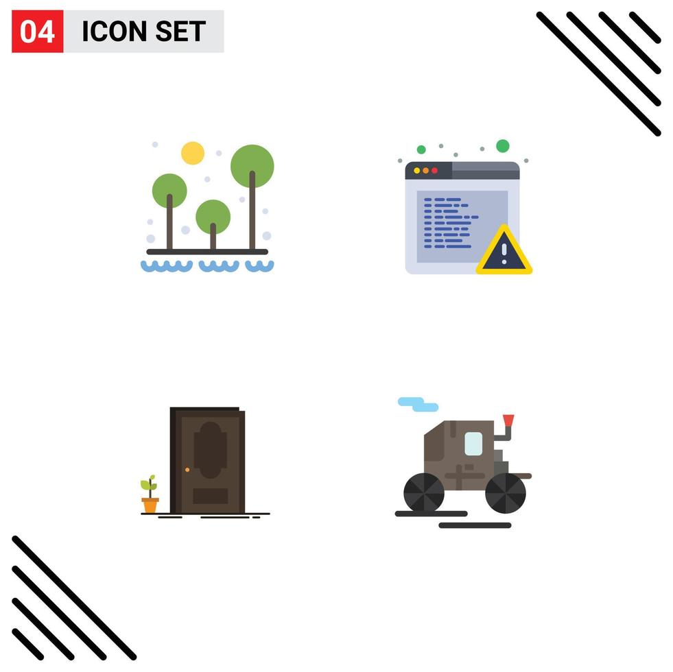 4 Universal Flat Icon Signs Symbols of camping closed survival browser plant Editable Vector Design Elements