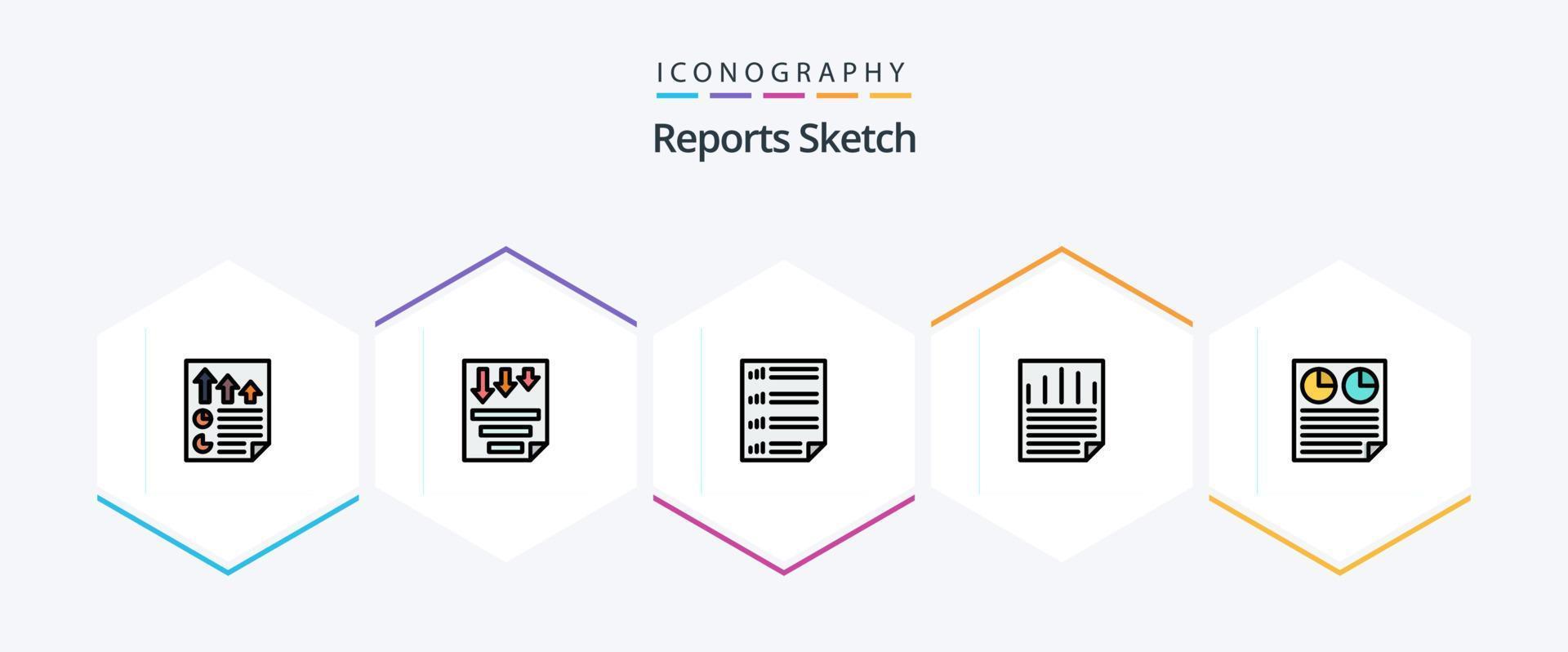 Reports Sketch 25 FilledLine icon pack including page. data. paper. page. document vector