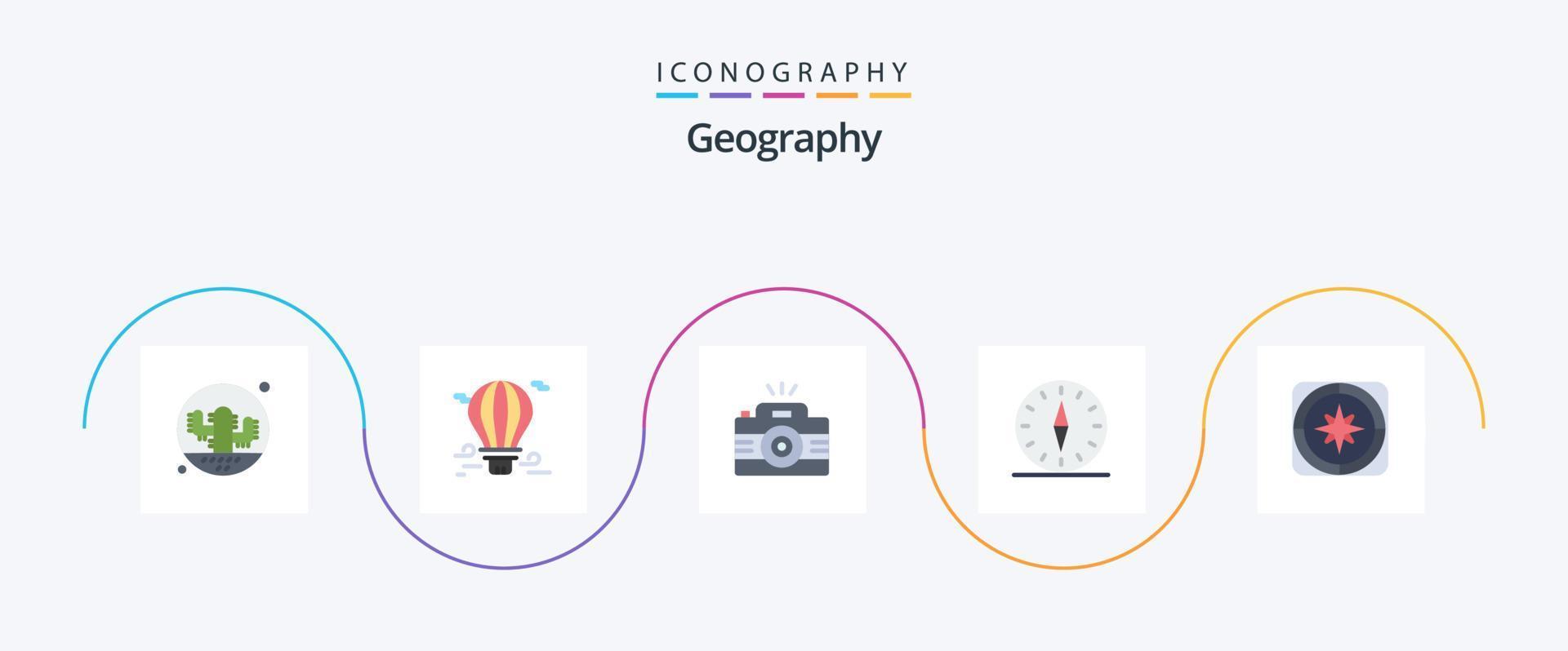 Geo Graphy Flat 5 Icon Pack Including direction. gps. airballoon. image. photo vector