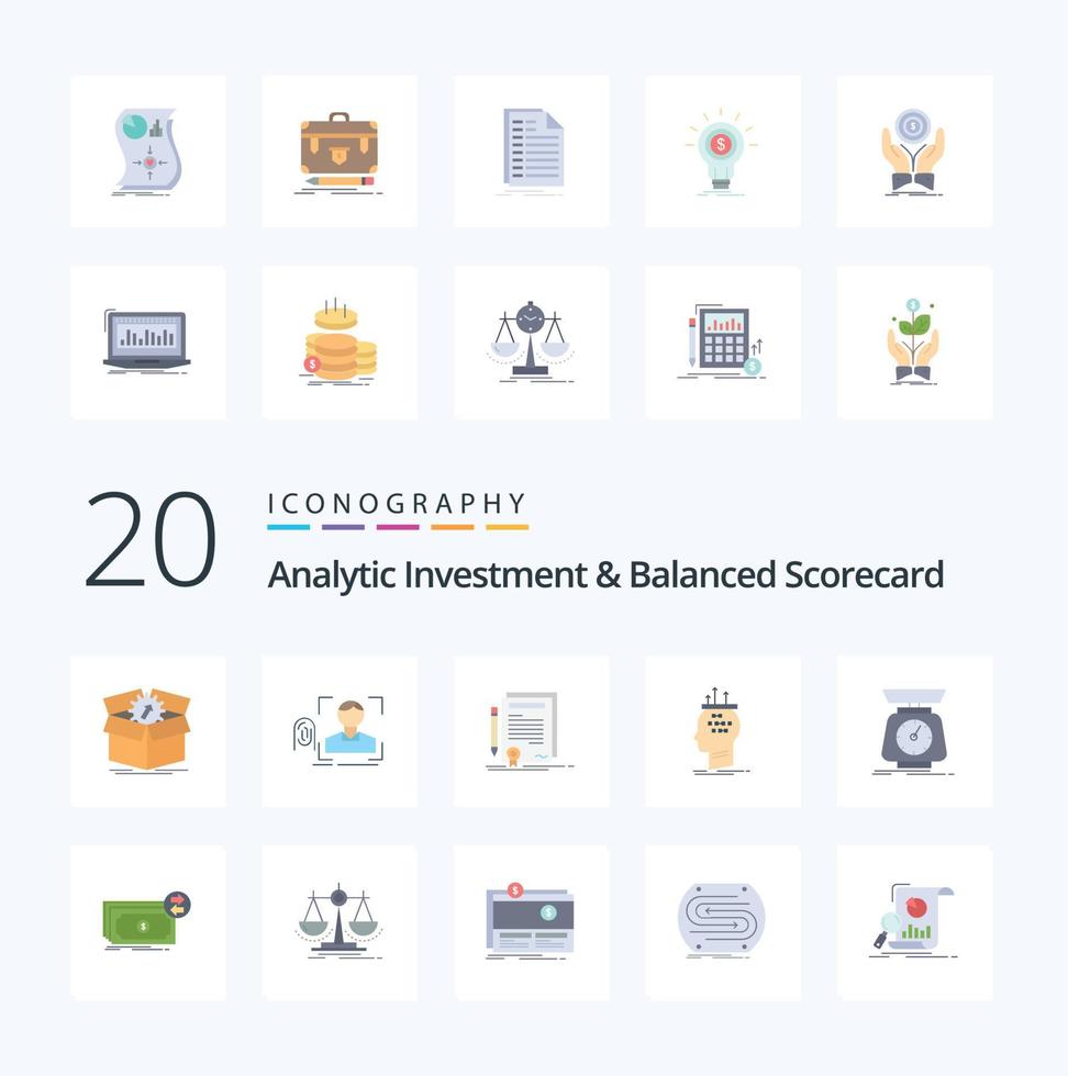 20 Analytic Investment And Balanced Scorecard Flat Color icon Pack like conclusion algorithm scan document contract vector