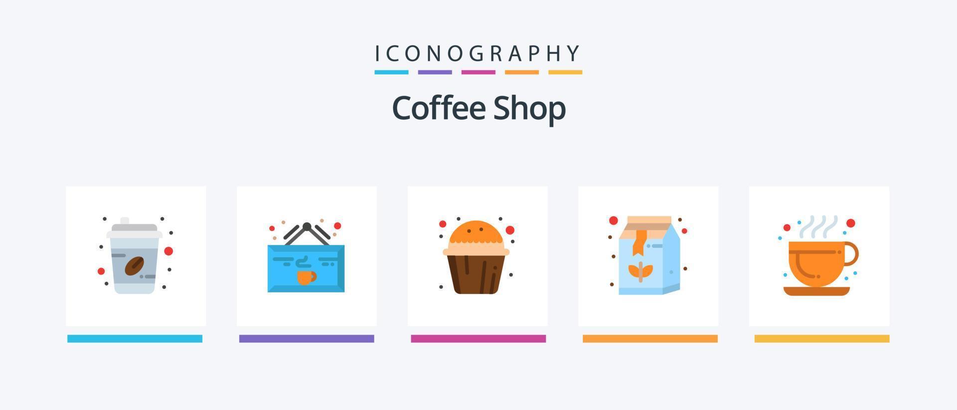Coffee Shop Flat 5 Icon Pack Including cafe. coffee. shop. box. muffin sweet. Creative Icons Design vector