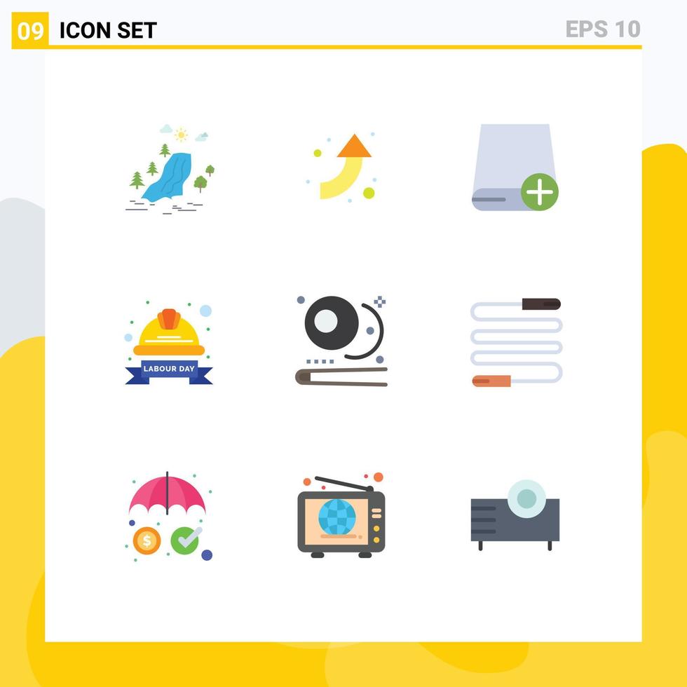 Universal Icon Symbols Group of 9 Modern Flat Colors of labour badge hat add hard gadget Editable Vector Design Elements