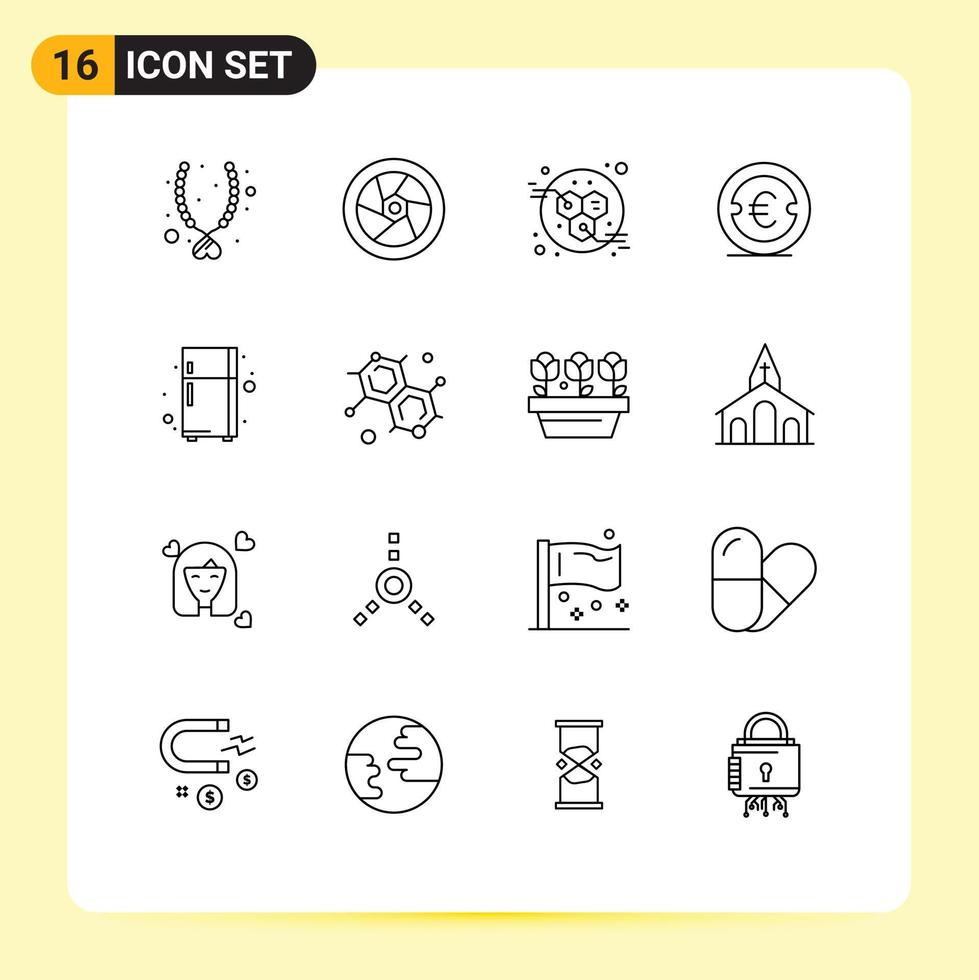 grupo universal de símbolos de icono de 16 esquemas modernos de inversión de energía de dinero de nevera elementos de diseño de vector editable en euros