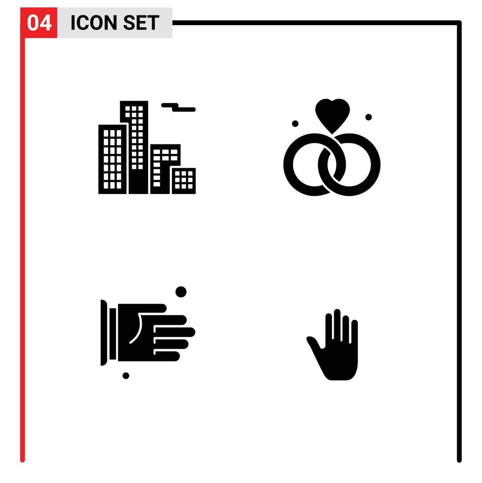 Pack of 4 Modern Solid Glyphs Signs and Symbols for Web Print Media such as apartment agreement love wedding body language Editable Vector Design Elements
