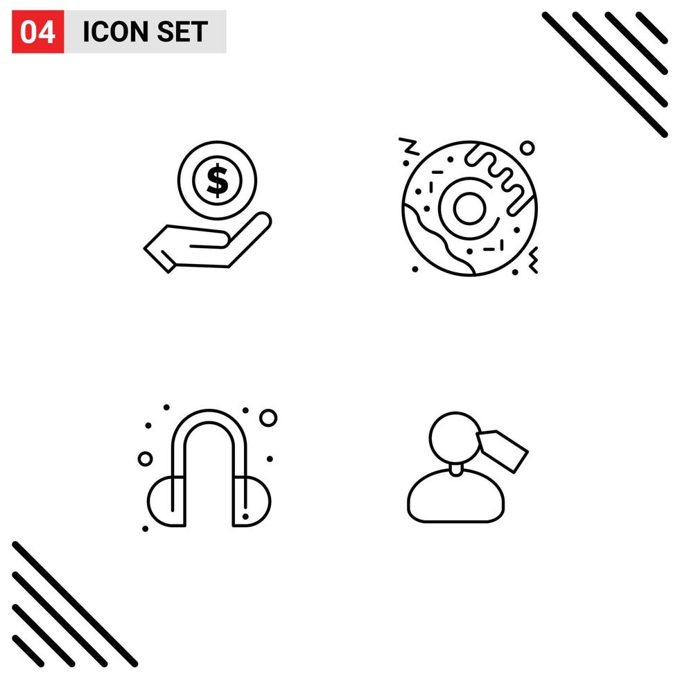 grupo de símbolos de icono universal de 4 colores planos de línea de relleno modernos de elementos de diseño de vector editables de marca de comida de dólar de soporte de comercio electrónico