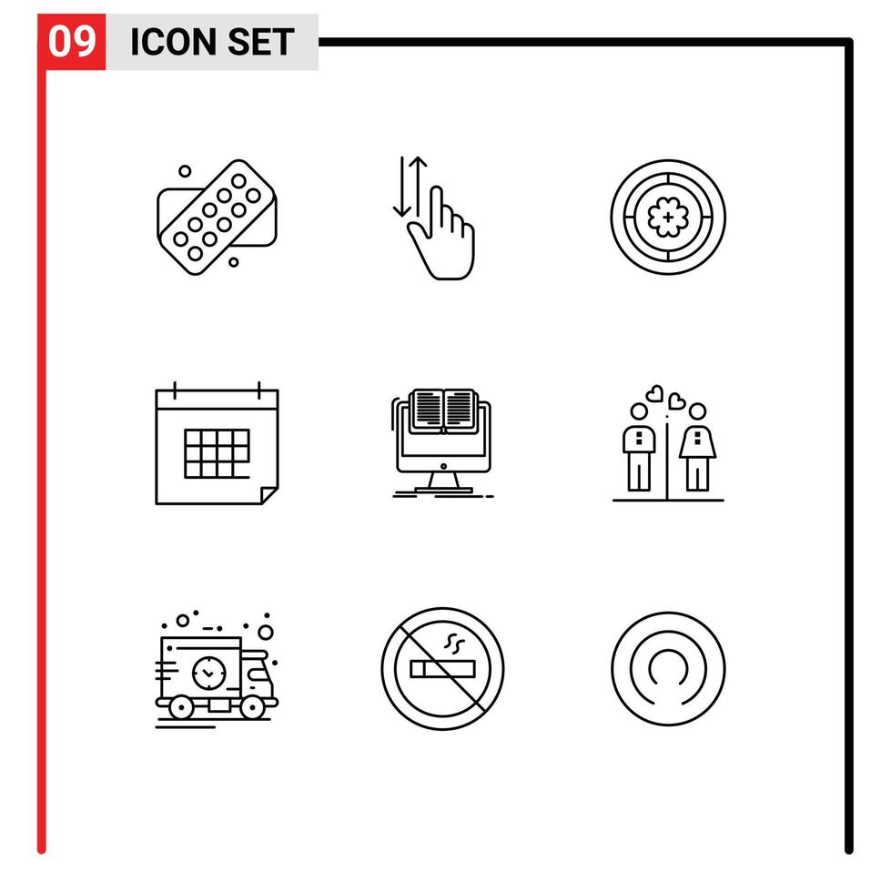Set of 9 Vector Outlines on Grid for document day flower date appointment Editable Vector Design Elements