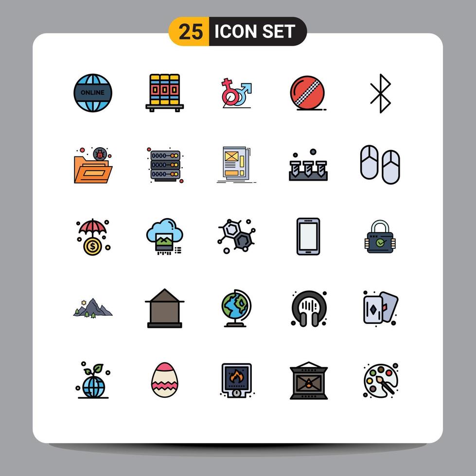25 User Interface Filled line Flat Color Pack of modern Signs and Symbols of connection sport women bowler ball Editable Vector Design Elements