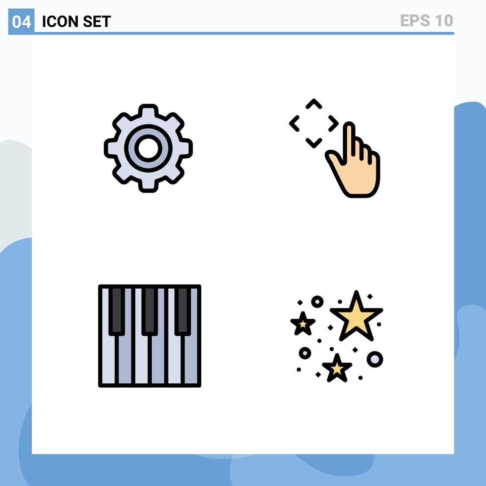 Filledline Flat Color Pack of 4 Universal Symbols of basic keyboard wheel gestures piano Editable Vector Design Elements