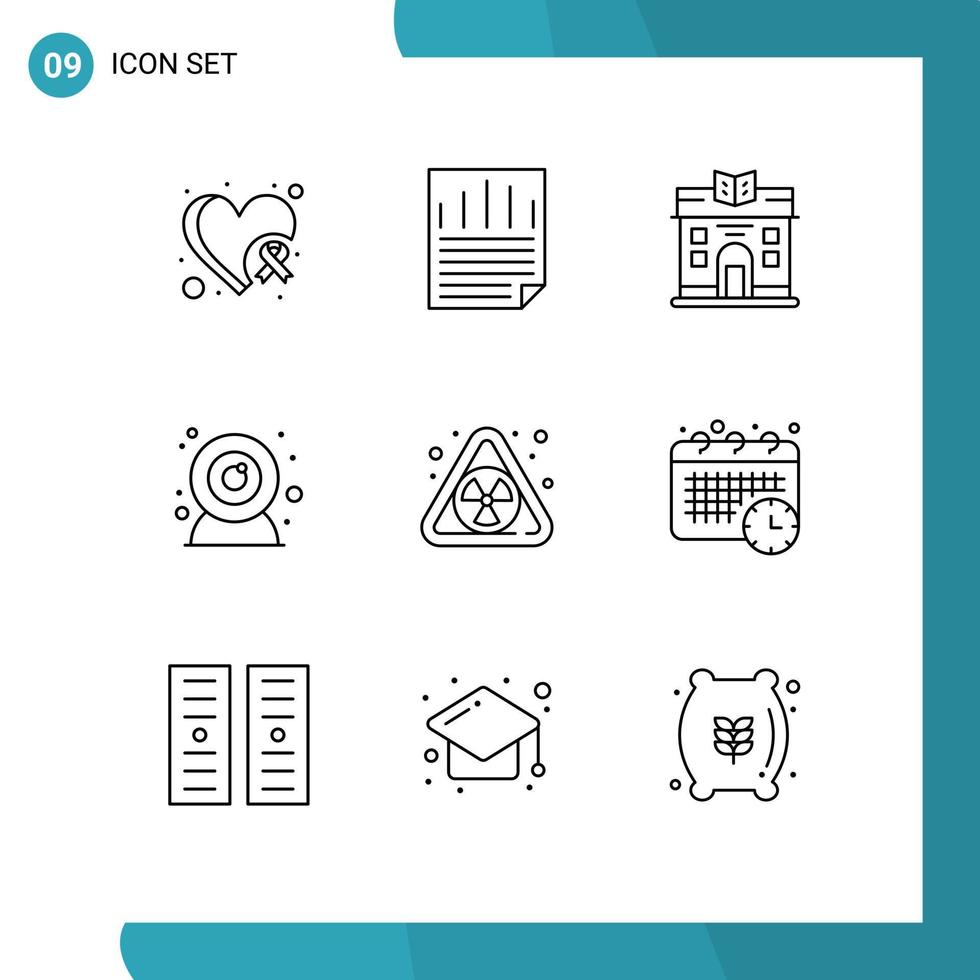 Pack of 9 creative Outlines of calendar pollution city nuclear web cam Editable Vector Design Elements