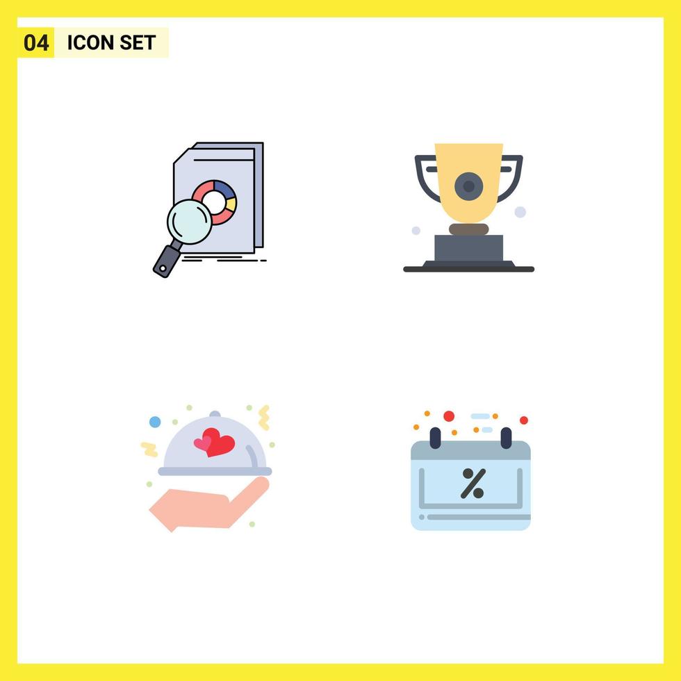 Modern Set of 4 Flat Icons Pictograph of analysis first market cup love Editable Vector Design Elements