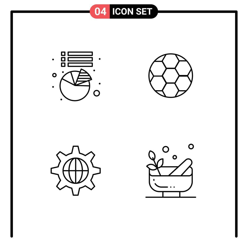 Universal Icon Symbols Group of 4 Modern Filledline Flat Colors of chart globe ball sport grinding Editable Vector Design Elements