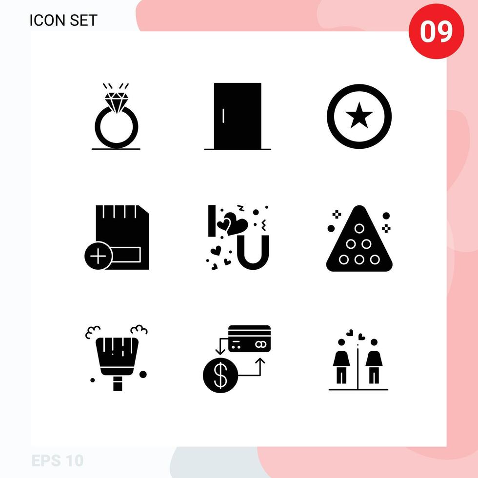 Modern Set of 9 Solid Glyphs and symbols such as heart lettering devices home appliances computers add Editable Vector Design Elements