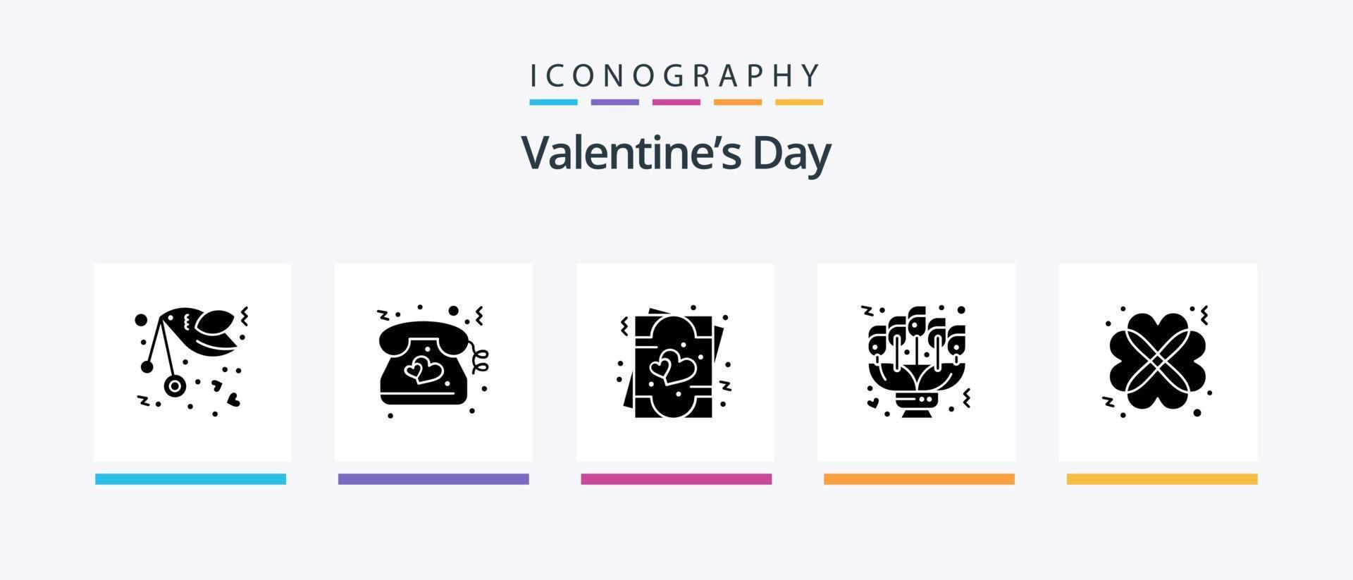 paquete de iconos del glifo 5 del día de san valentín que incluye la fecha. amar. boda. flores enamorado. diseño de iconos creativos vector