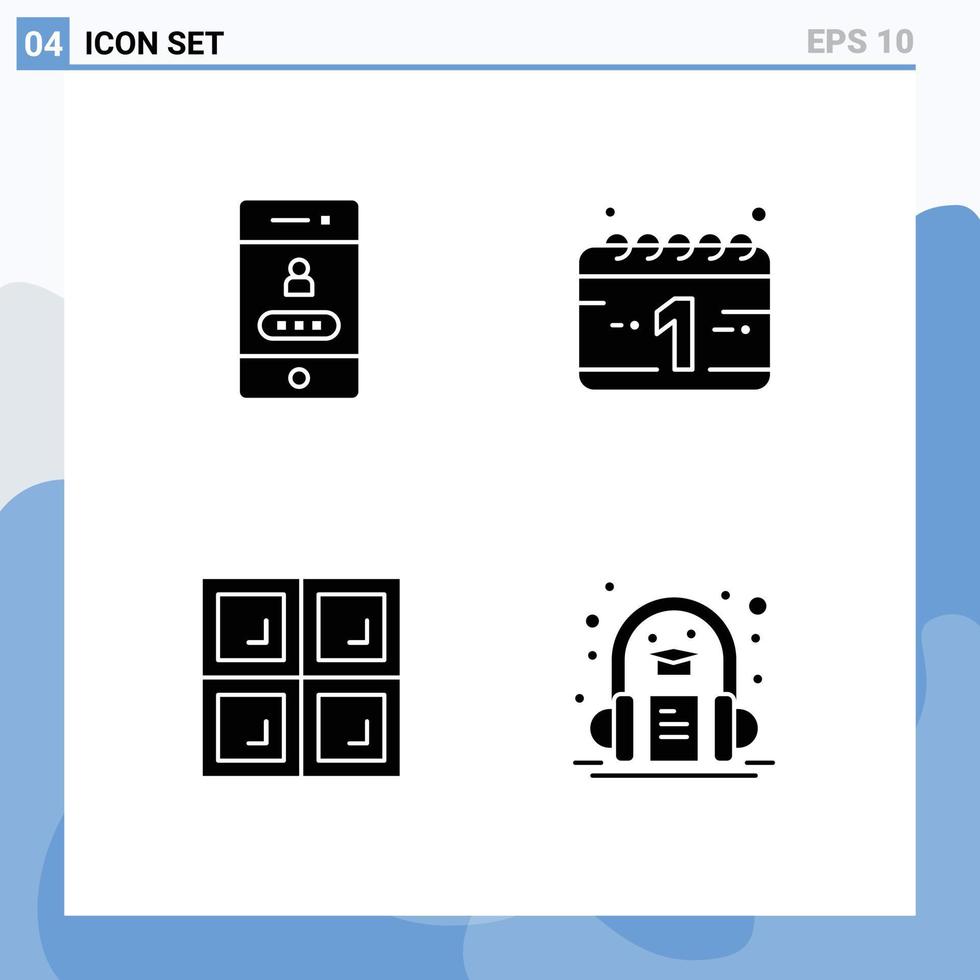 Set of 4 Modern UI Icons Symbols Signs for access window security new year book Editable Vector Design Elements