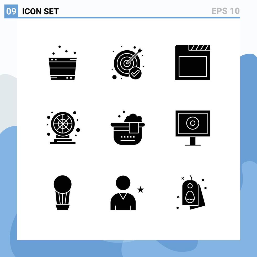 Set of 9 Commercial Solid Glyphs pack for bathroom bathtub app play fun Editable Vector Design Elements
