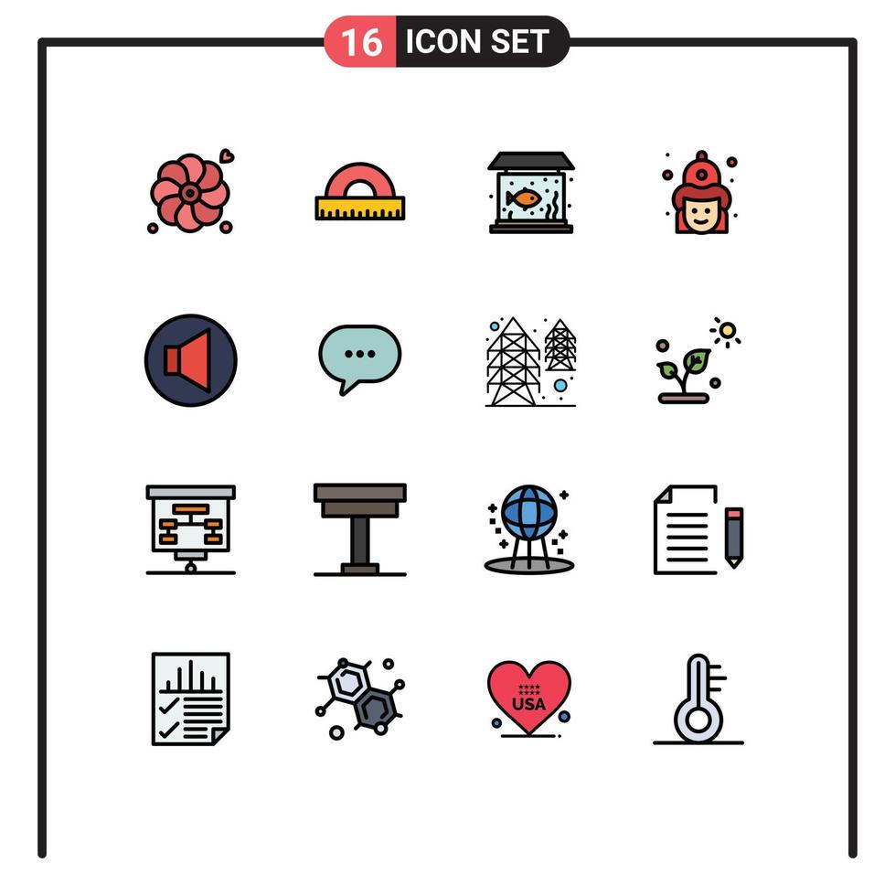 Pictogram Set of 16 Simple Flat Color Filled Lines of speaker hat living firemen fire Editable Creative Vector Design Elements