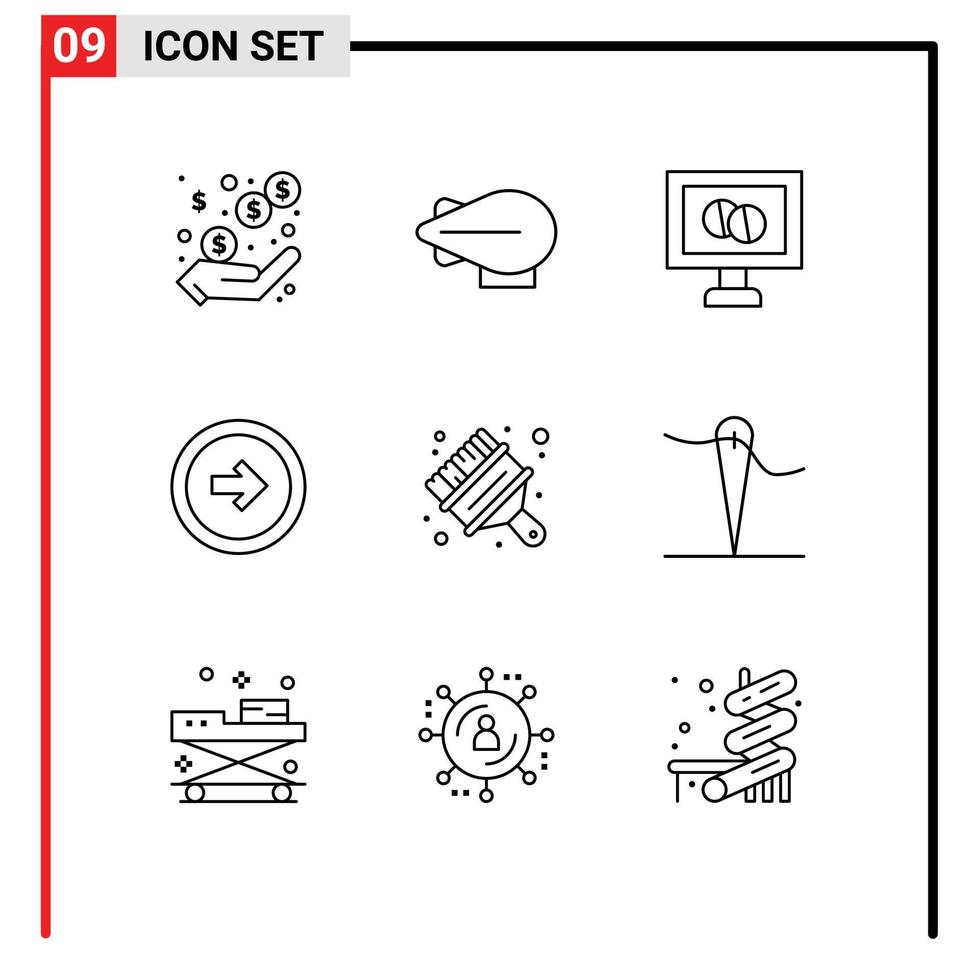 Group of 9 Outlines Signs and Symbols for brush arts tablet art user interface Editable Vector Design Elements