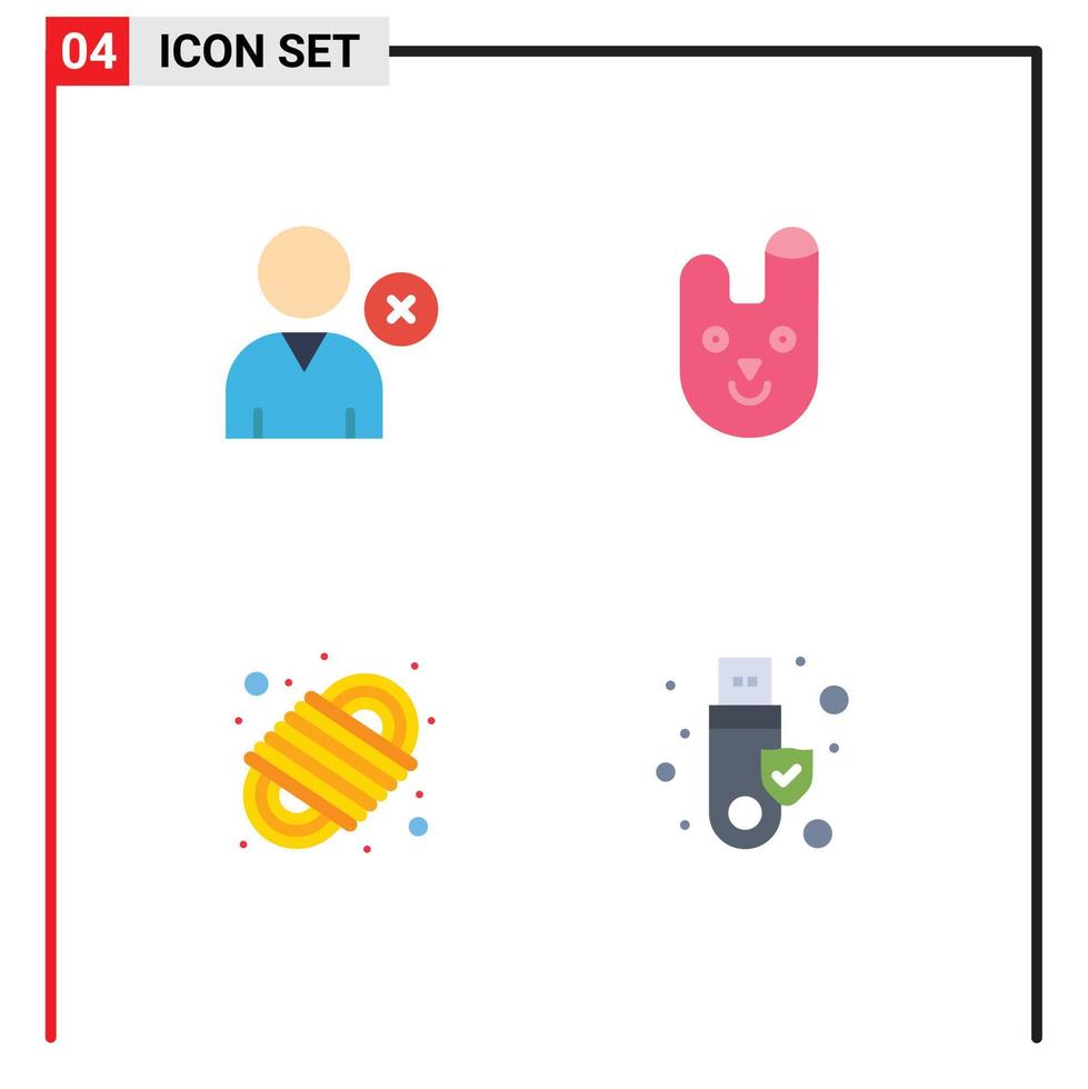 paquete de línea de vector editable de 4 iconos planos simples de eliminar para cable animal conejo seguridad elementos de diseño de vector editable