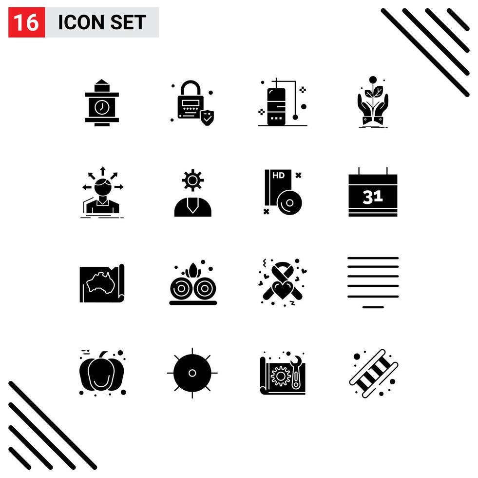 Editable Vector Line Pack of 16 Simple Solid Glyphs of structure difference vacation conversion plant Editable Vector Design Elements