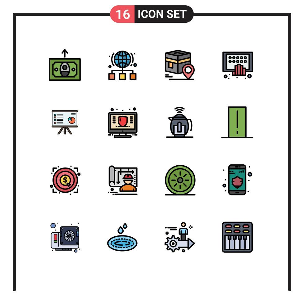 Stock Vector Icon Pack of 16 Line Signs and Symbols for tablet mobile khana digital muslim Editable Creative Vector Design Elements