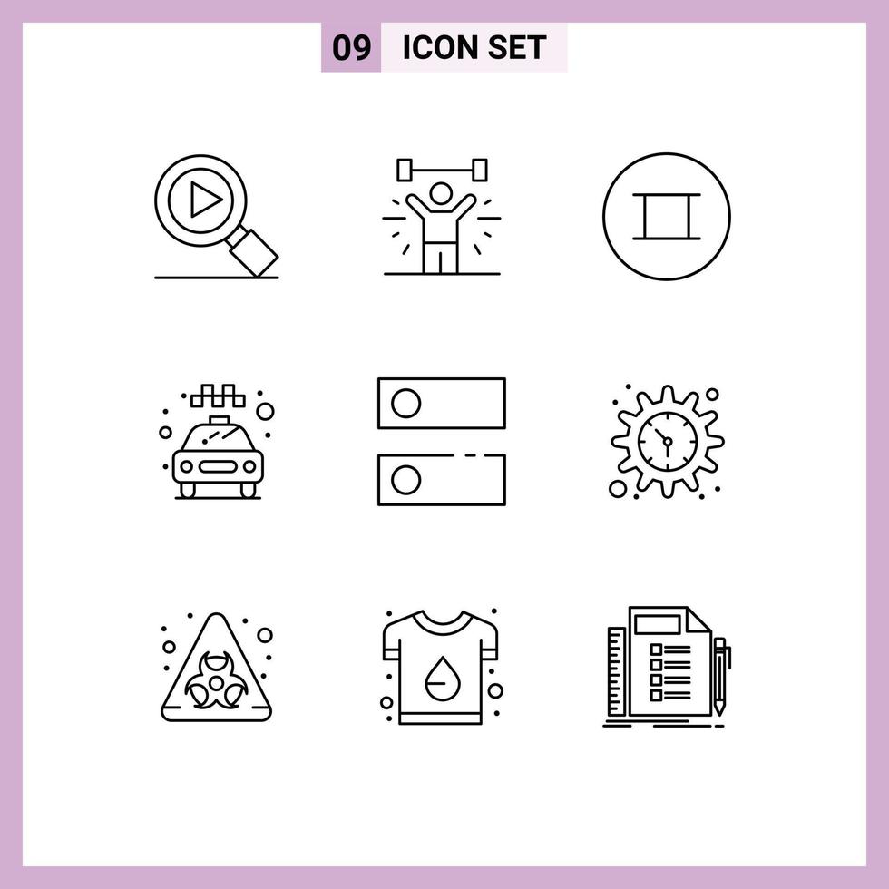 Pack of 9 creative Outlines of system dns ancient service taxi Editable Vector Design Elements