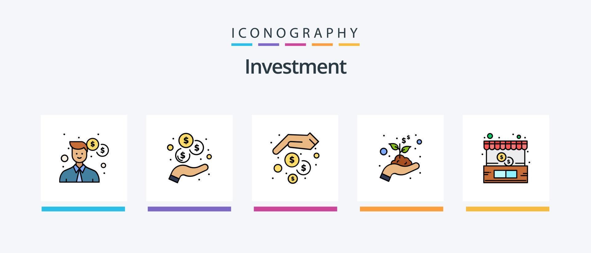 Investment Line Filled 5 Icon Pack Including asset. gold. hands. finance. commercial. Creative Icons Design vector