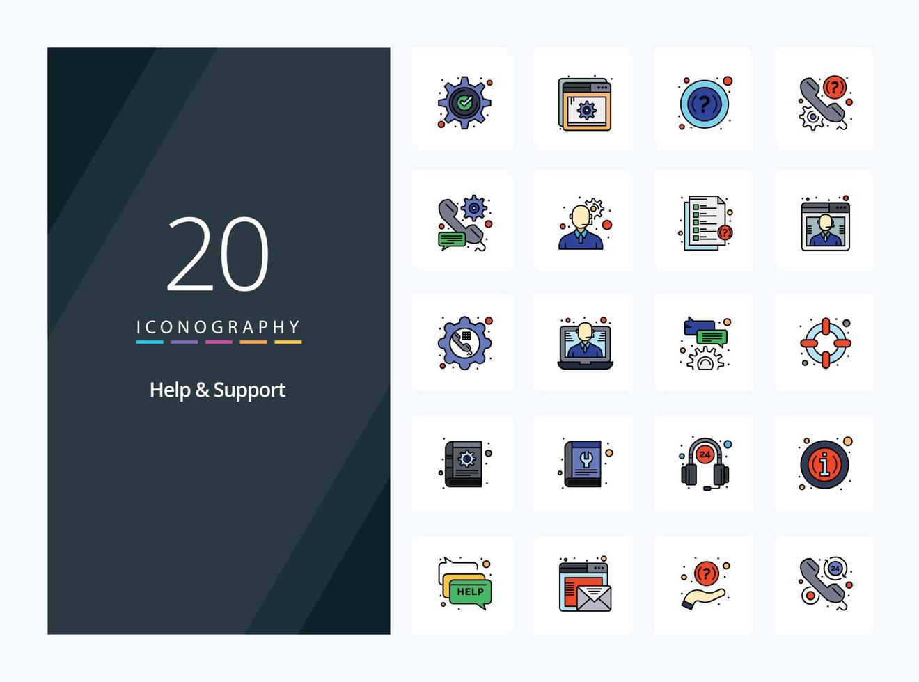 20 Help And Support line Filled icon for presentation vector