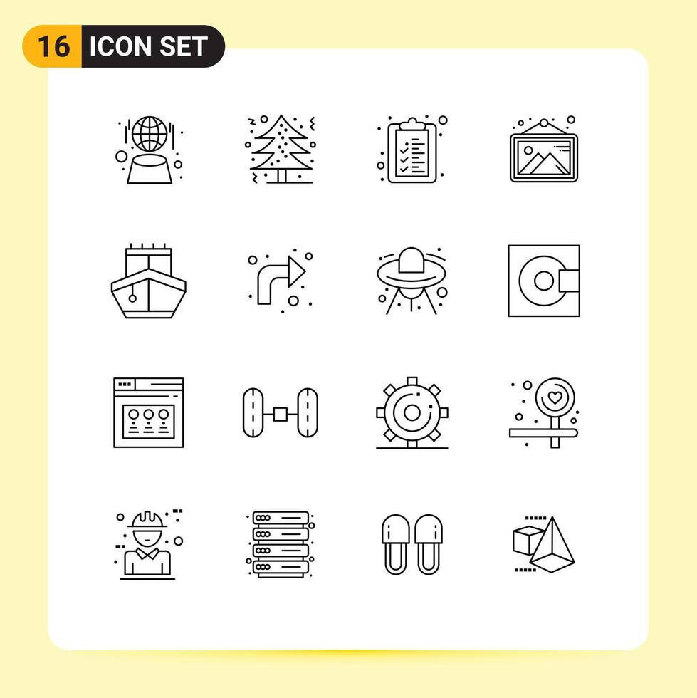 Group of 16 Modern Outlines Set for transportation sail check list frame image Editable Vector Design Elements