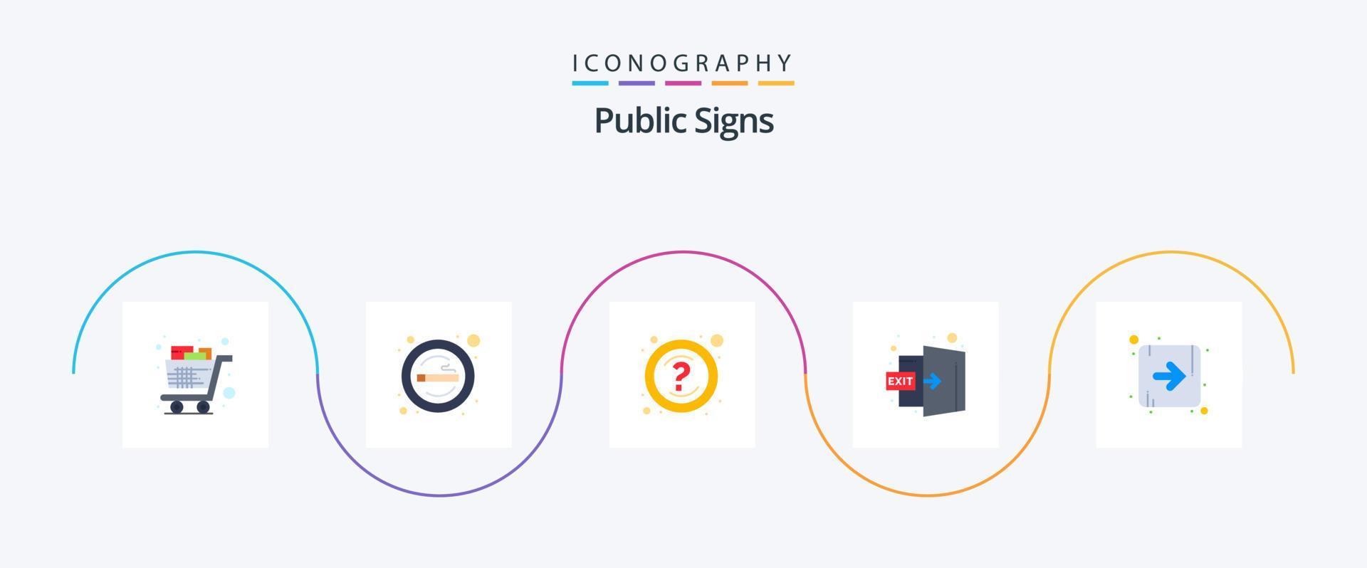 Paquete de 5 iconos planos de señales públicas que incluye fuera. salida. humo. puerta. preguntas vector