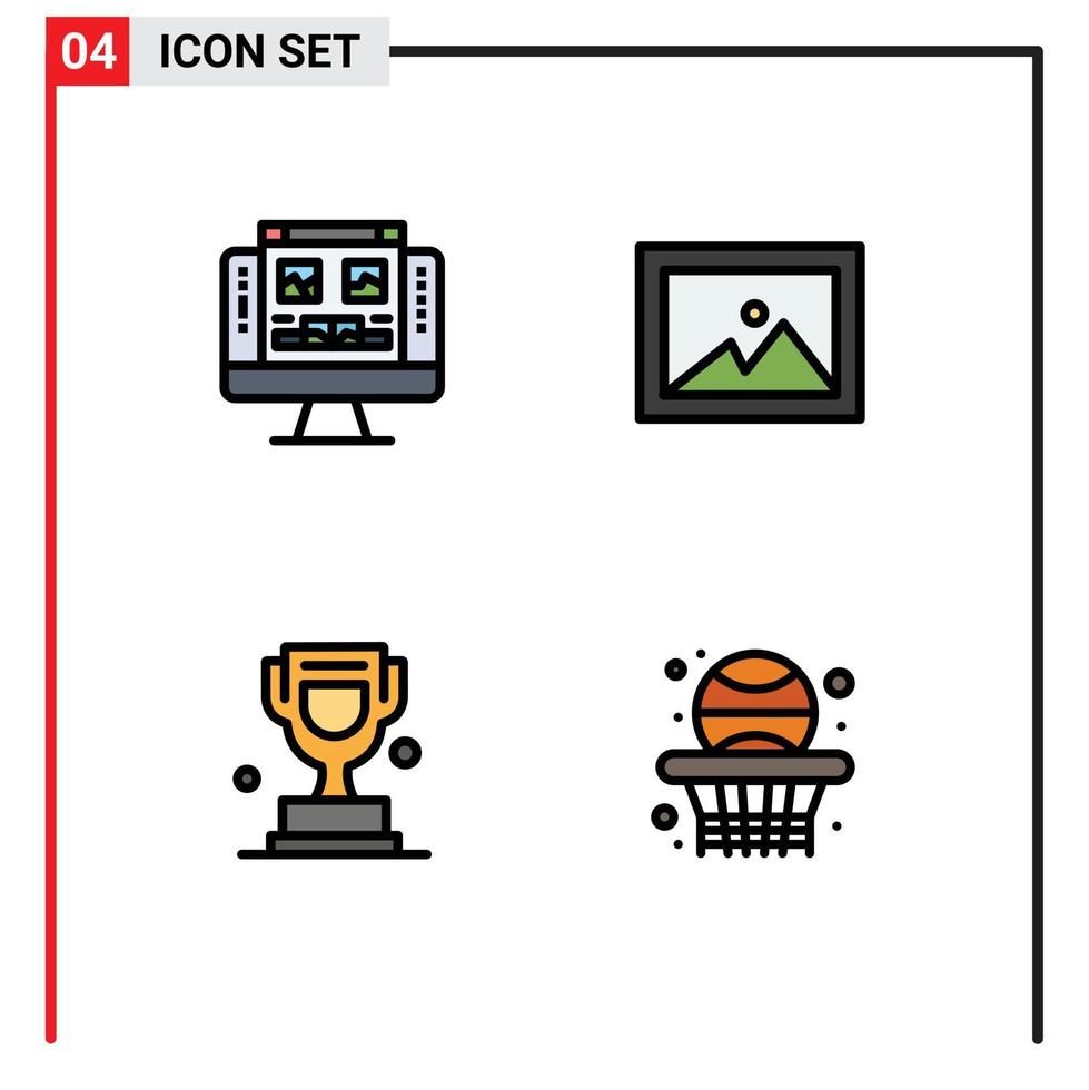 paquete de iconos de vector de stock de 4 signos y símbolos de línea para galería trofeo pantalla foto volver elementos de diseño de vector editables